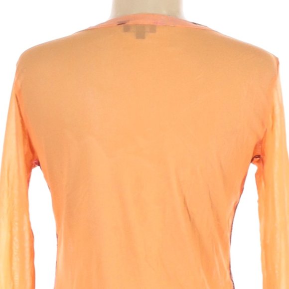 MARC AUREL Cantaloupe Orange w/Pink & Wine 100% Silk Shirt Blouse Size 42 (US 6) - Picture 4 of 6